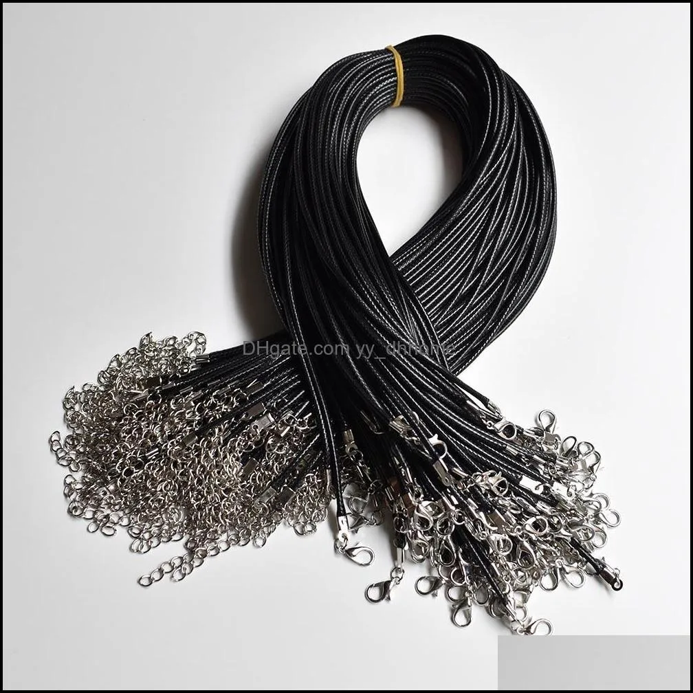 100pcs/lot black wax leather rope cord necklace 45cm chain lobster clasp diy jewelry accessories