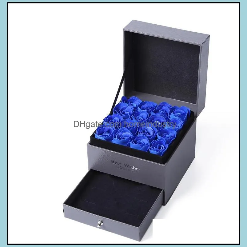 party favor artificial roses romantic valentine`s day wedding mother`s days festival creative high grade gift rose soap flower jewelry box set bh1277