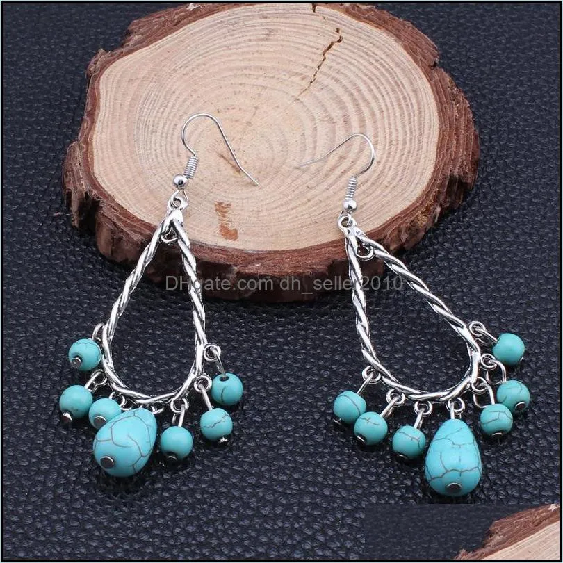 1 color new fashion bohemia tibet silver water drop turquoise dangle earrings jewelry design c3