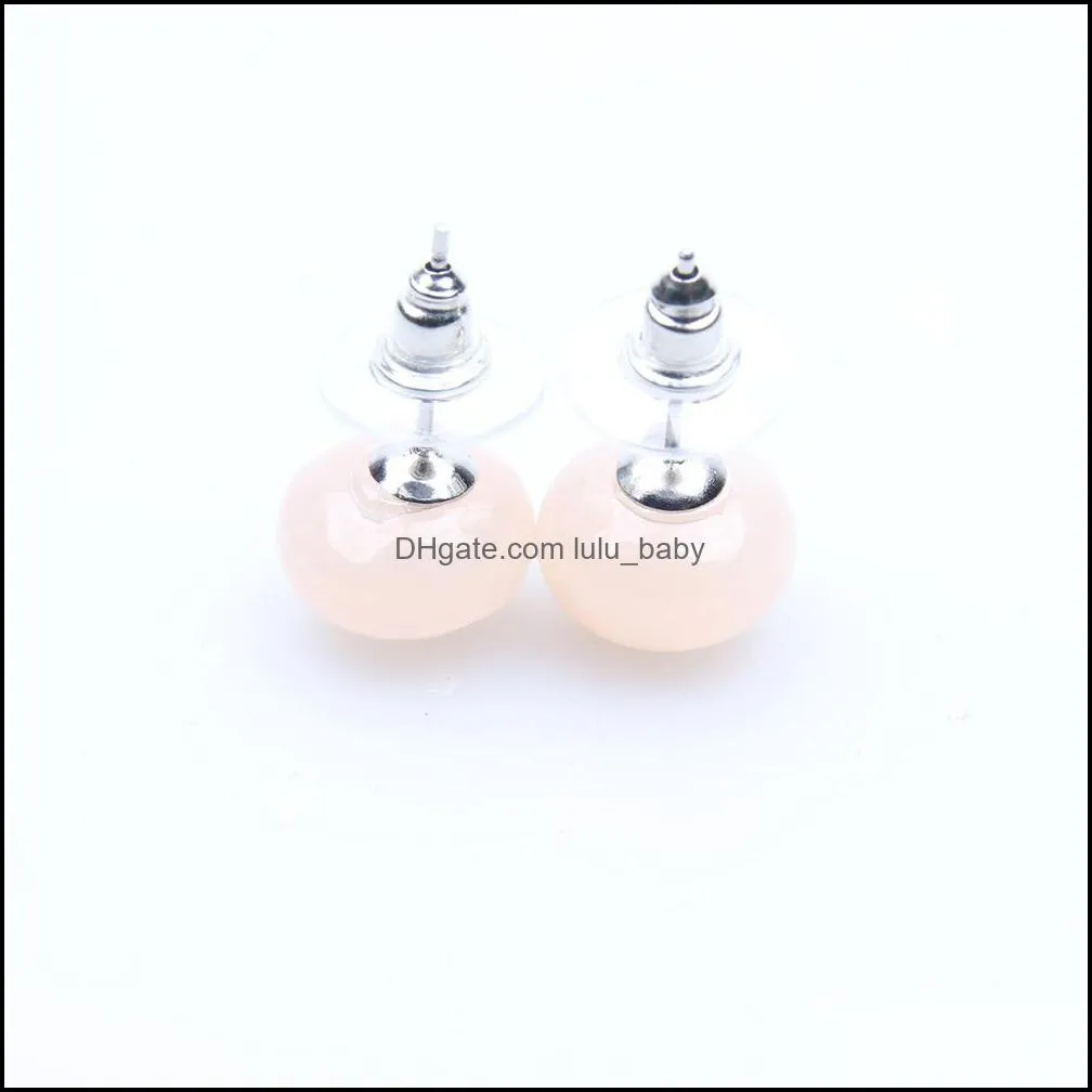 12x7mm natural stone stud earrings healing crystal rose quartz ball beads stainless steel fashion ear jewlry for women girl wholesale