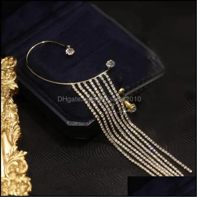 geometric c-type dangle tassel earrings luxury flash diamond personality ear clip pierced female earrings 1920 t2