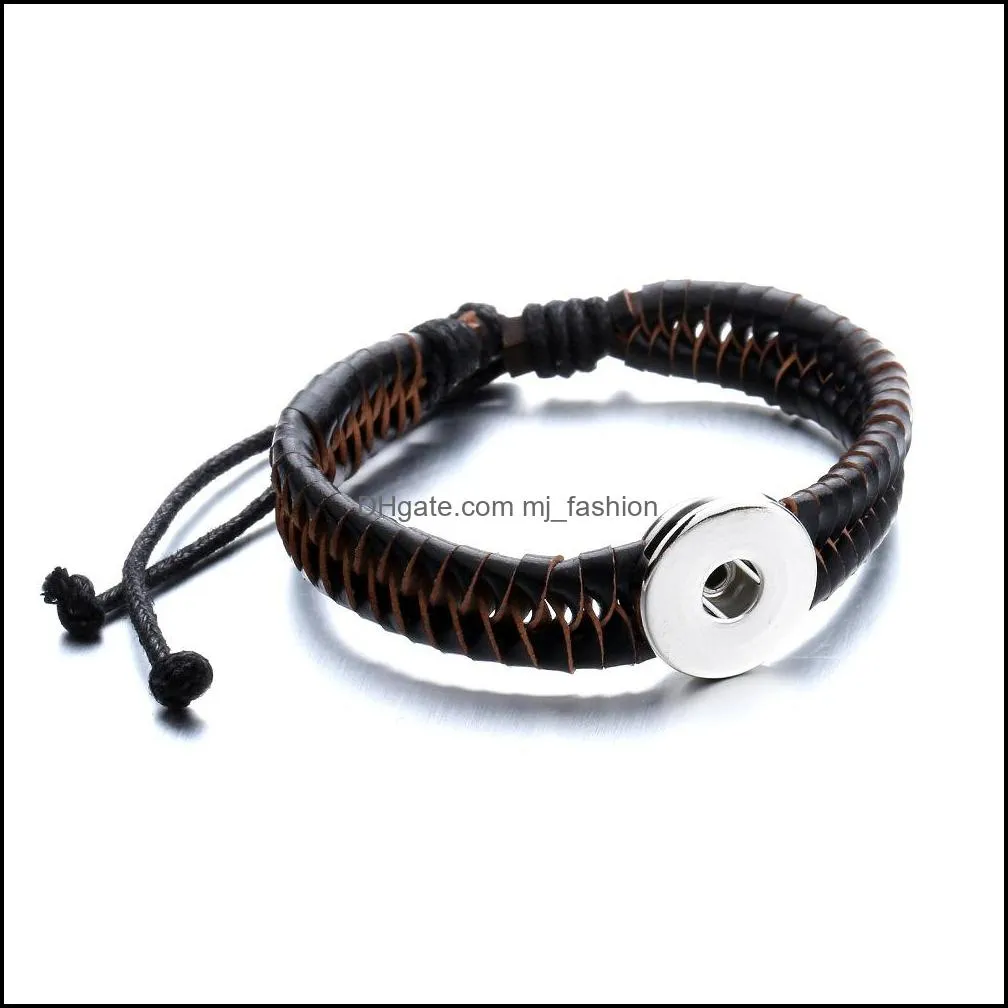 noosa handmade weave leather casual vintage punk bracelet diy 18mm ginger snap button bracelet for lovers multilayers