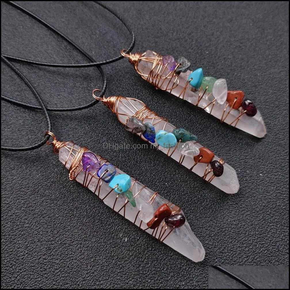 irregular crystal pillar necklace reiki healing seven chakra beads energy pendant charms necklaces pendulum amulet orgonite jewelry