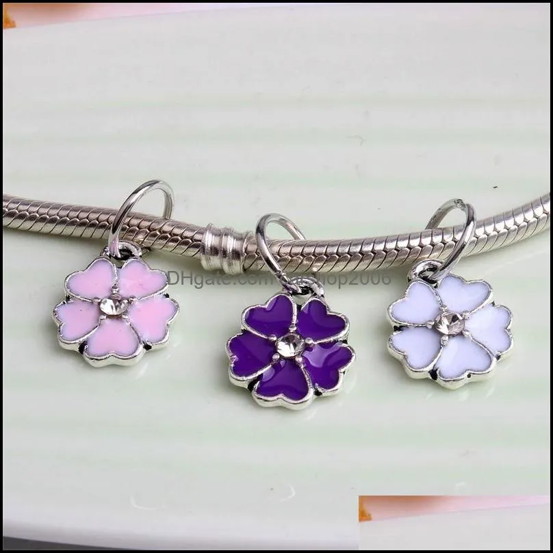 3 color painted flower dangle charm bead big hole fashion women jewelry european style for diy bracelet necklace new arrival 52 w2