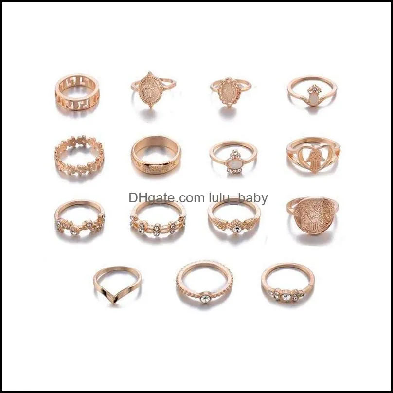 hot fashion jewelry knuckle ring set gold cross heart fatima`s palm stacking rings midi rings sets 15pcs/set 63 u2