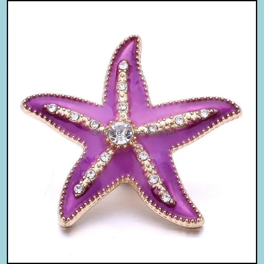 radiant painting color clasp rhinestone gadget starfish 18mm snap button charms for snaps diy jewelry findings suppliers gift