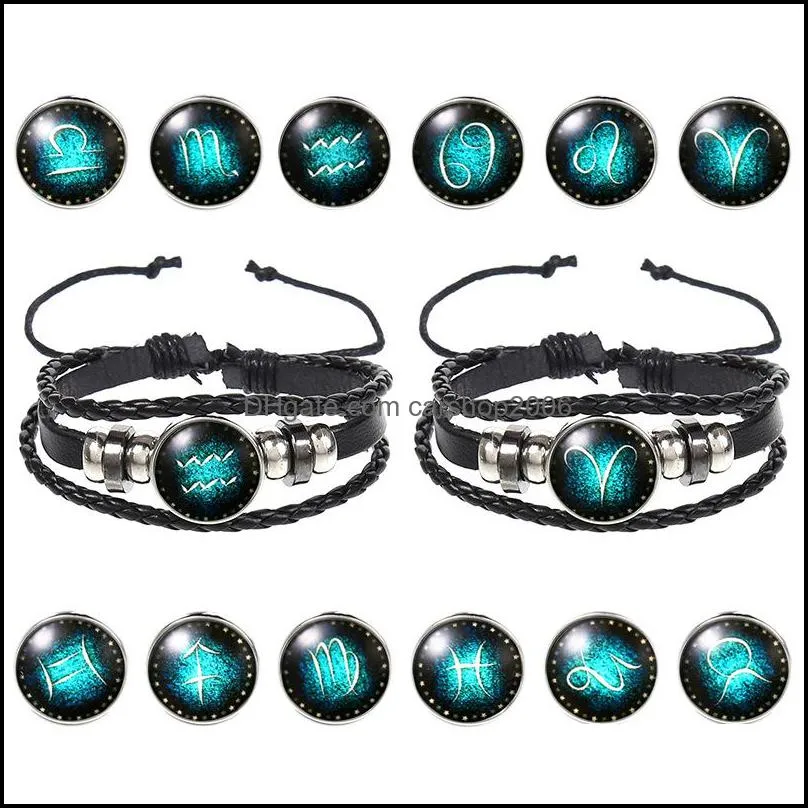 fashion jewelry design twelve constellations leather bracelets retro hand-woven beads diy zodiac bracelet for women & men gifts 1642