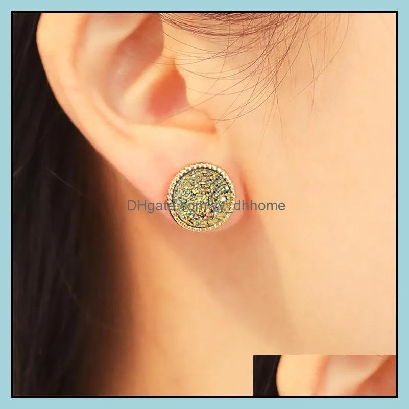 druzy drusy stud earrings mini resin round fashion designer jewelry gold studs
