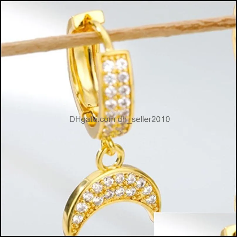 dangle & chandelier trendy shiny cubic zircon crescent moon drop earrings for kids girls ladies party jewelry beach rhinestone 3386 q2