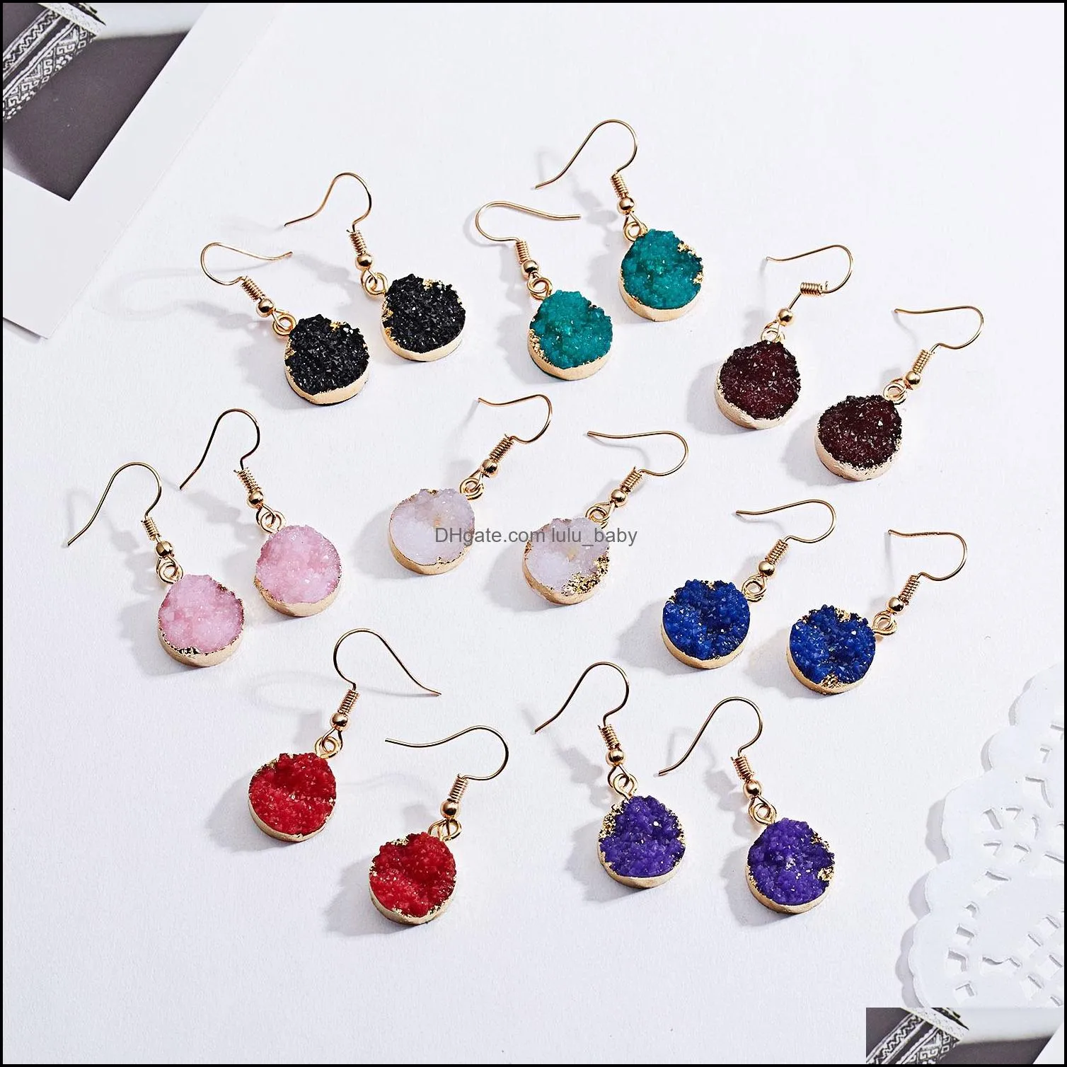 gold plated resin druzy drusy round charms earrings wholesale women jewelry for girls