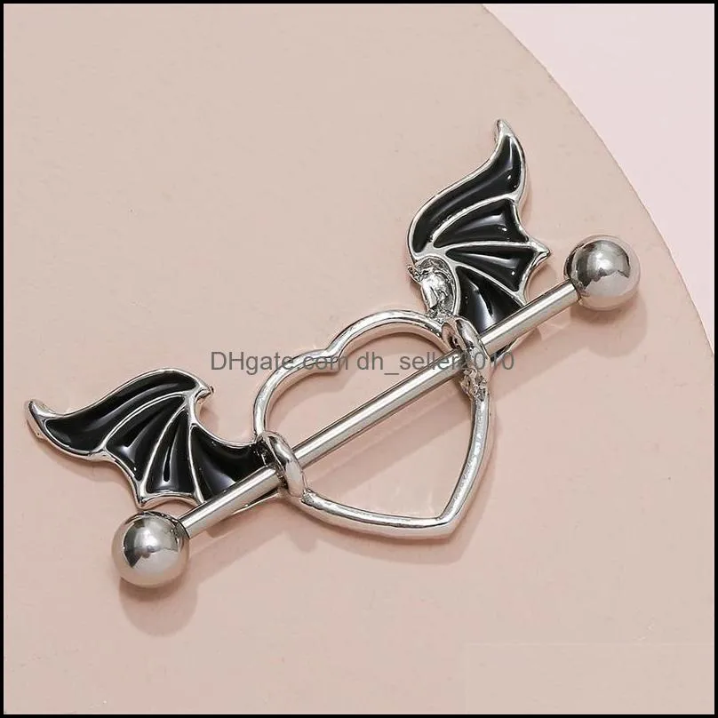 1 pcs stainless steel bat wing nipple shield ring angel heart piercing barbell jewelry 663 t2