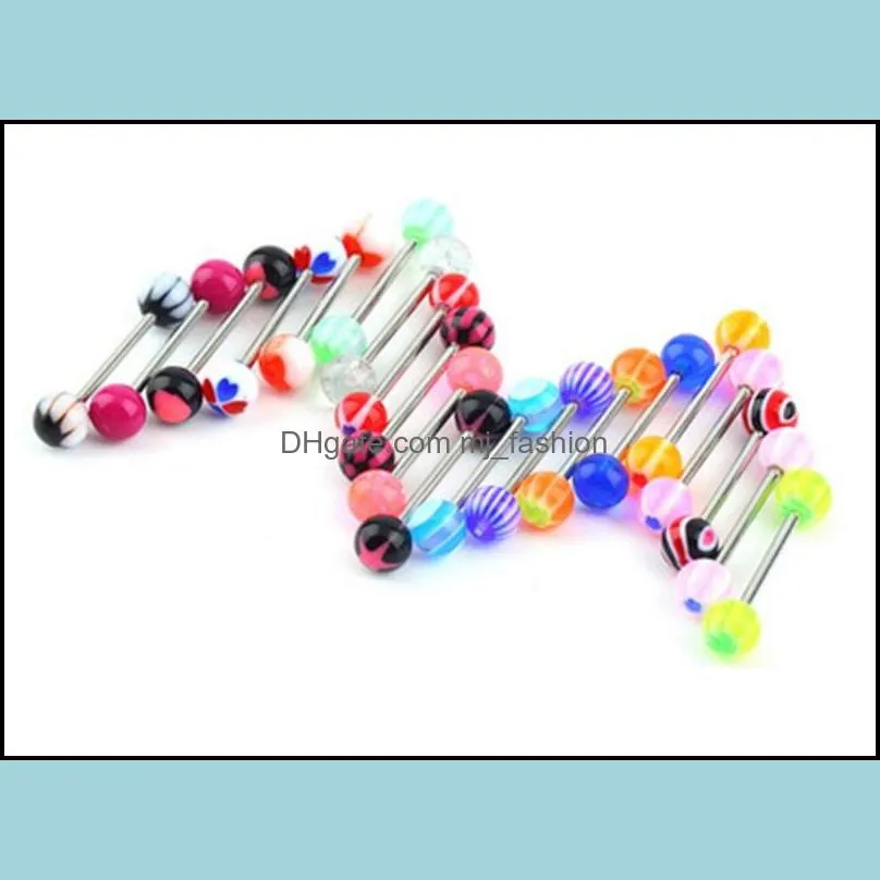 100pcs/lot body jewelry fashion mixed colors tongue tounge rings bars barbell tongue piercing c3