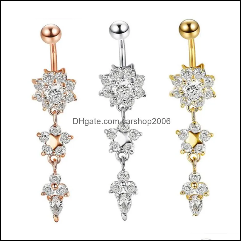 2020 new indian dangle belly bars belly button gold rings belly piercing crystal flower body jewelry navel piercing rings gd333 196 w2