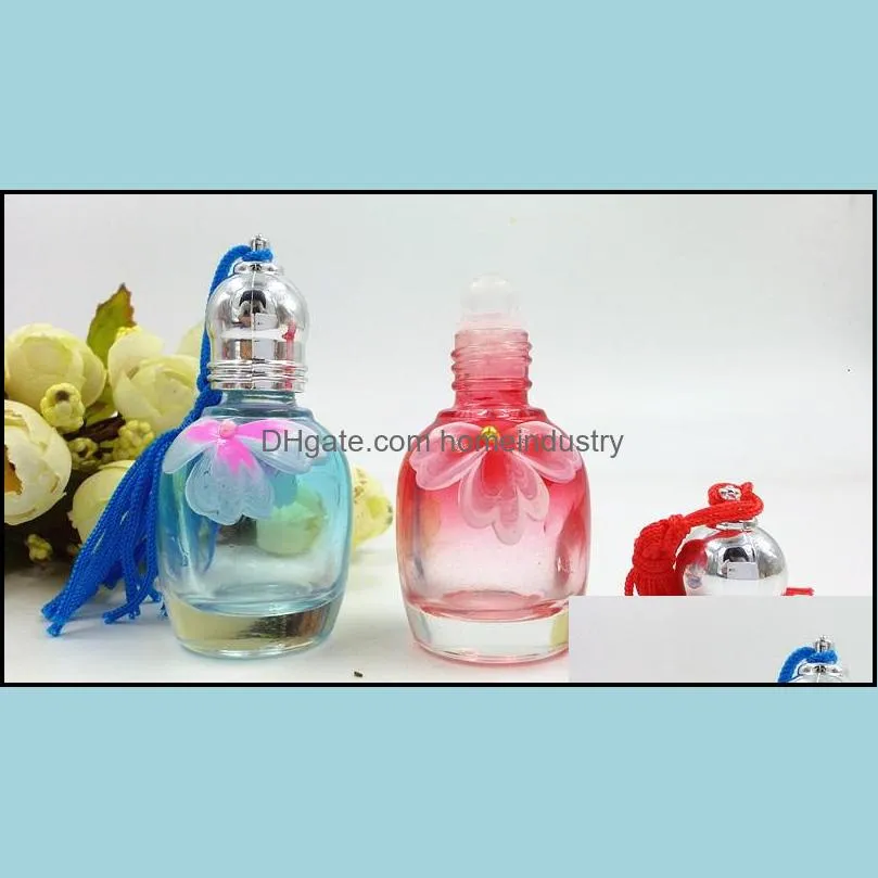 mini glass perfume bottle 10ml flower print color perfume vials with roller lids refillable women gift online dc749