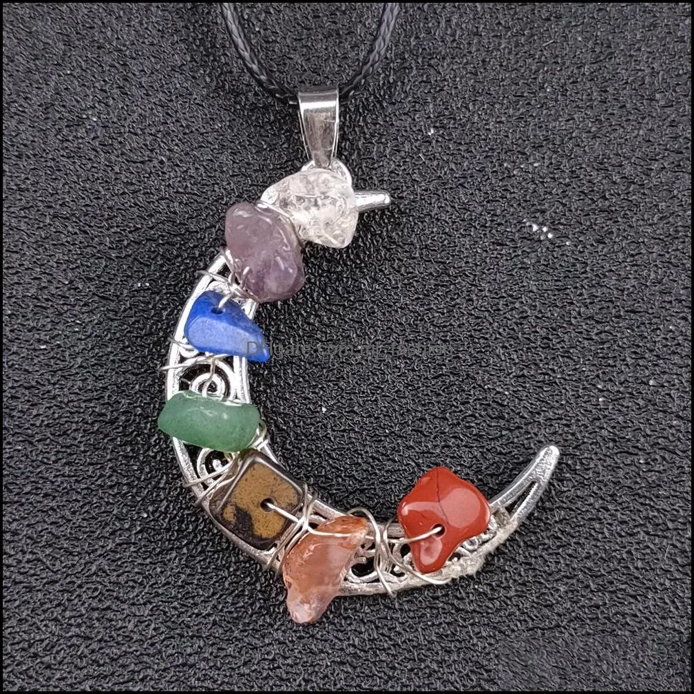 reiki healing cystal seven chakra beads energy pendant retro moon charms necklaces pendulum amulet orgonite jewelry