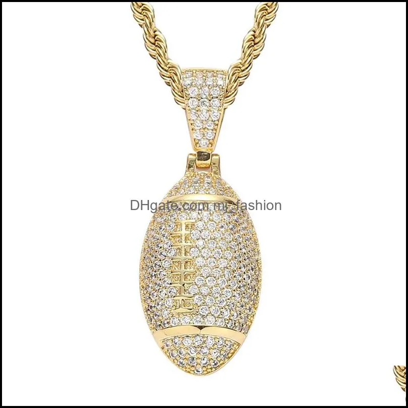 18k gold cubic zirconia basketball football necklace 60cm golden chains jewelry set copper diamond hip hop sport football pendant rap 1940
