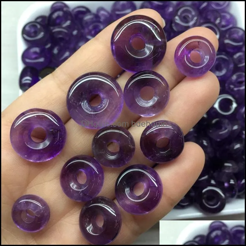 10pcs/lot 20mm 30mm 40mm natural amethyst stone beads donuts shape loose beads for jewelry making ring circle beads pendants c3