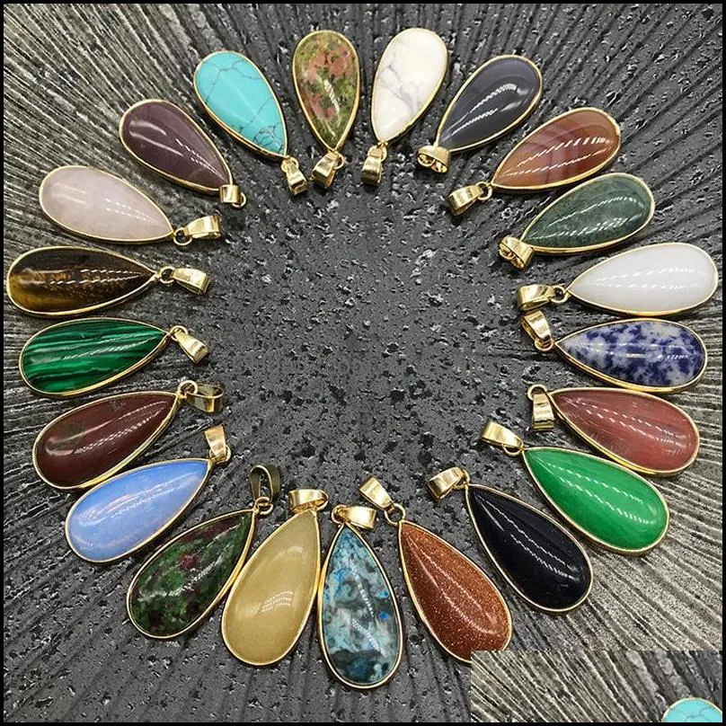 reiki healing jewelry waterdrop natural stone pendant quartz lapis opal pink crystal pendants diy earrings necklaces women