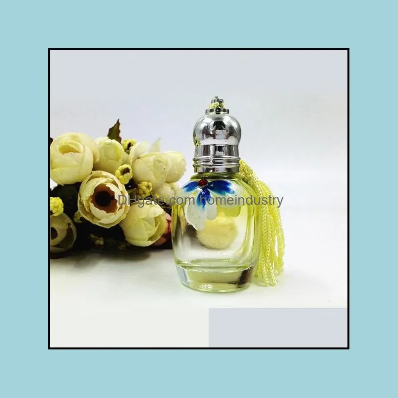 mini glass perfume bottle 10ml flower print color perfume vials with roller lids refillable women gift online dc749