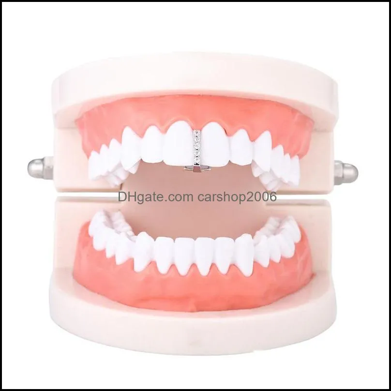 new silver gold plated cross hip hop cz single teeth grillz cap top grill for halloween fashion party jewelry69 q2