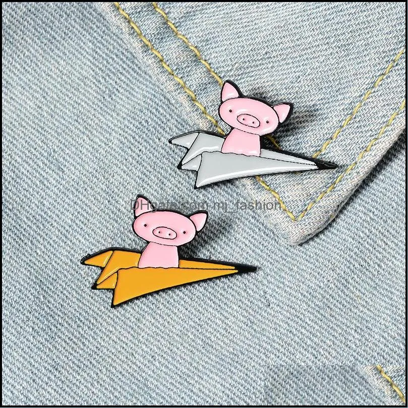 pins brooches paper plane enamel pins custom flying pigs brooch lapel pin shirt bag badge funny cute animal jewelry gift for kids friends