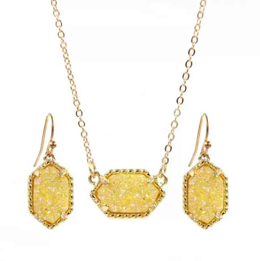 drusy druzy necklace drop stud earrings jewelry set gold silver plated glitter druzy choker for women