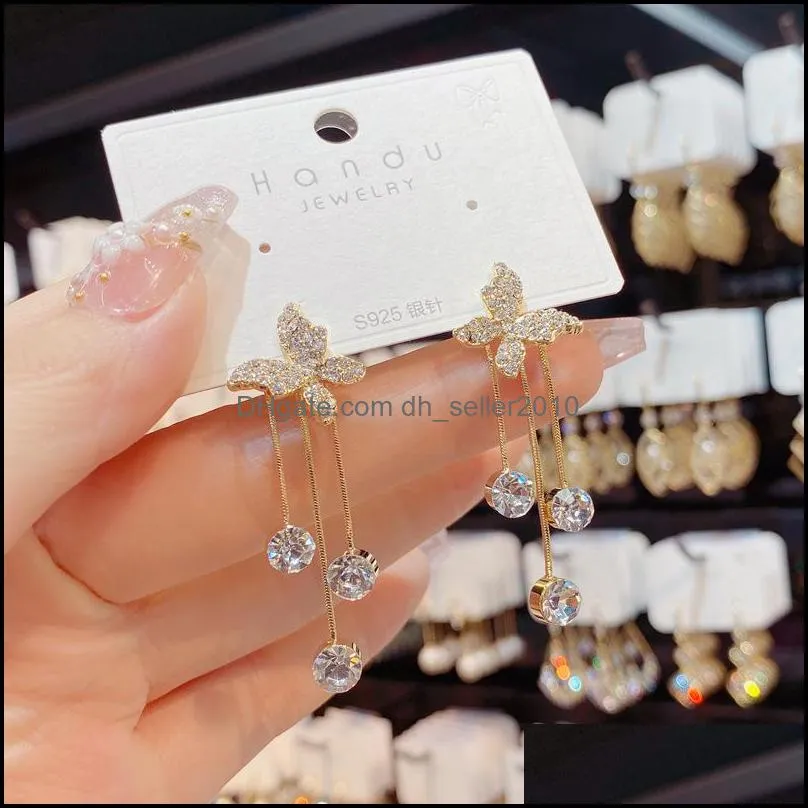 earrings dangle chandelier jewelry for womens rhinestone crystal s925 silver nee-dle high-class sense light luxury super flash diamond