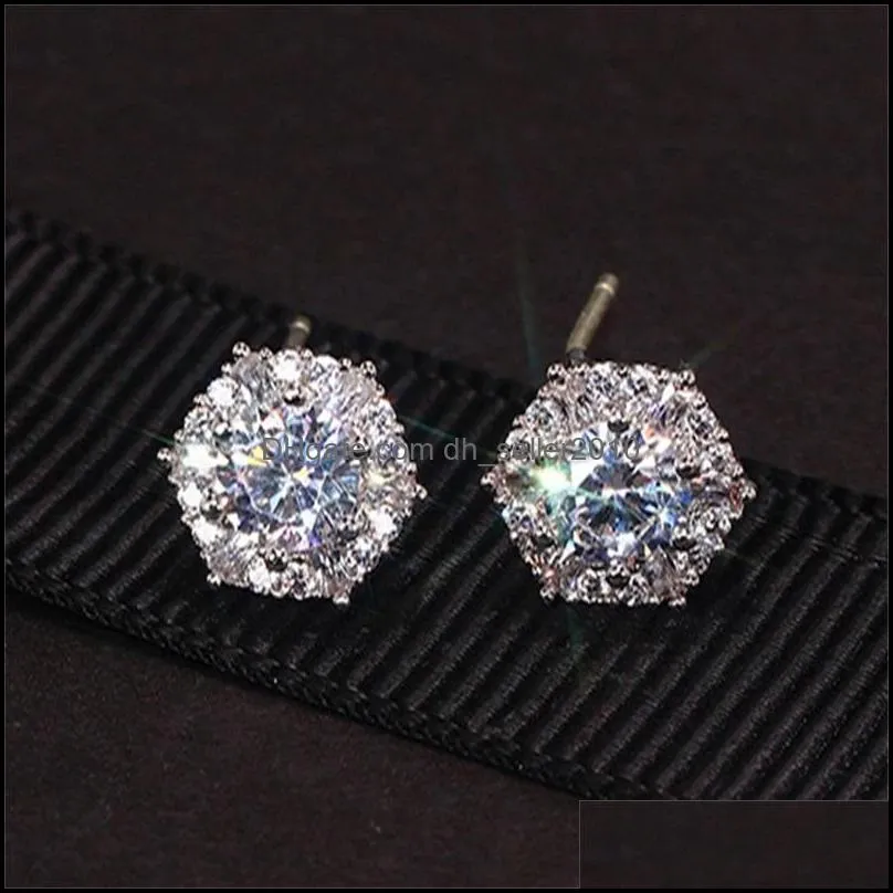 simple fashion jewelry stunning real 925 sterling silver round cut white topaz cz gemstones party women wedding bridal stud earring 514