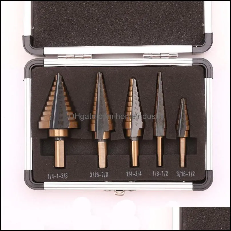 5pcs/set hss cobalt multiple hole 50 size step drill bit set coming include aluminum case arrival high quality dec517