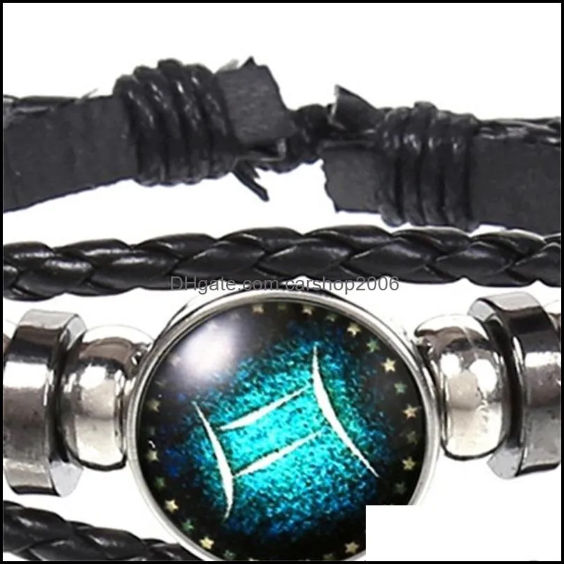 fashion jewelry design twelve constellations leather bracelets retro hand-woven beads diy zodiac bracelet for women & men gifts 1642