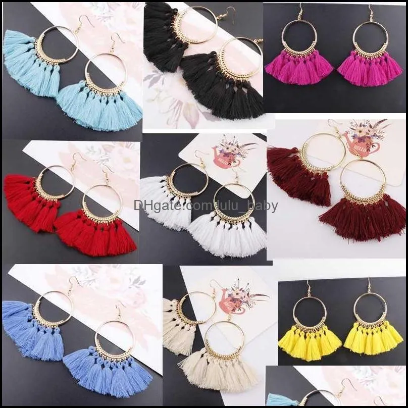 16 colors tassel earrings for women ethnic big drop earrings bohemia fashion jewelry trendy cotton rope fringe long dangle 673 q2