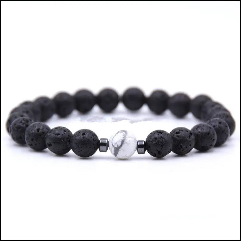 hematite natural black lava stone beads strand elastic bracelet essential oil diffuser bracelets volcanic rock beaded hand strings