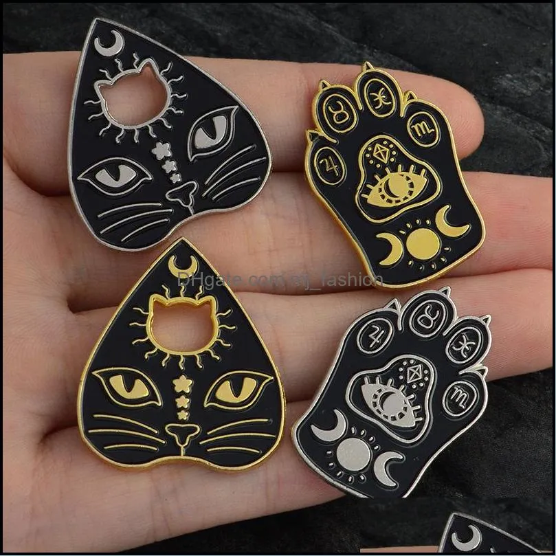 pins, brooches gothic magic cat brooch enamel pin witch footprints moon star jewelry c3