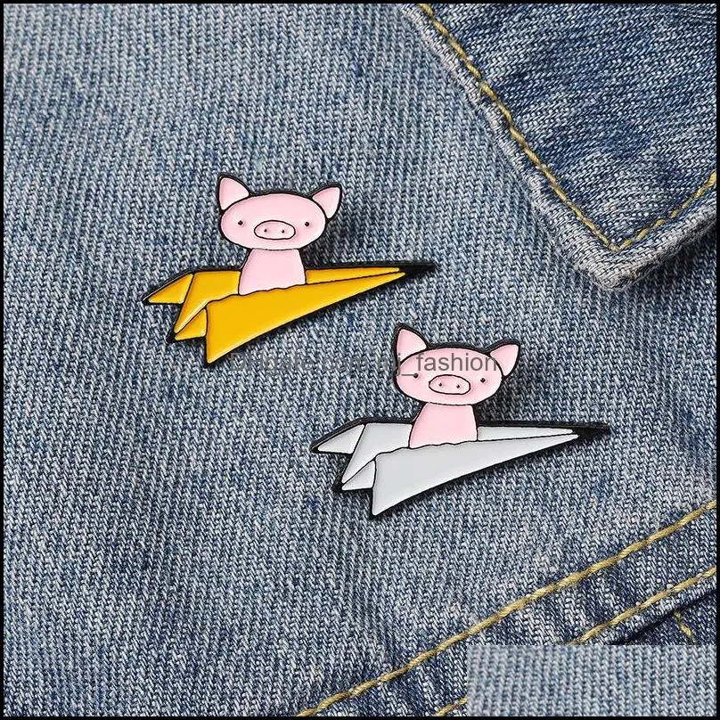 pins brooches paper plane enamel pins custom flying pigs brooch lapel pin shirt bag badge funny cute animal jewelry gift for kids friends