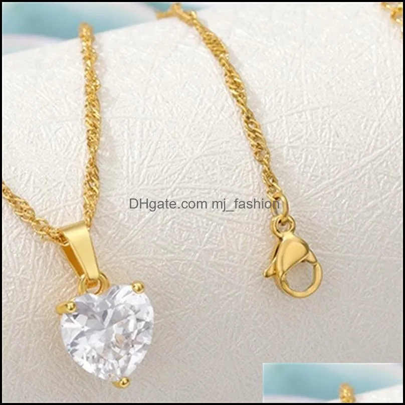 fashion heart necklace for women couple lovers gold stainless steel chain chocker female pendant necklaces cute zircon jewlery 2167 q2