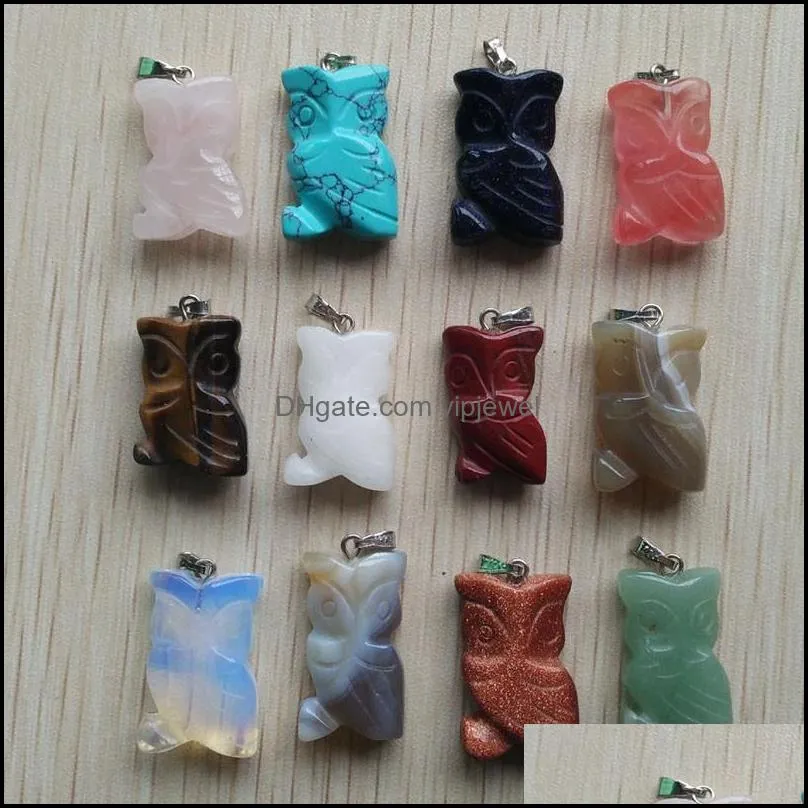 carved owl shape assorted natural stone charms crystal pendants for necklace accessories jewelry making