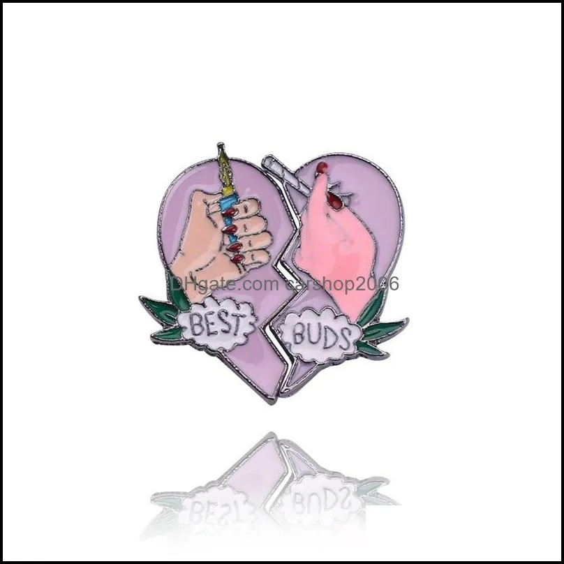 wholesale 20pcs best buds brooches best friends enamel lapel pins broken heart smoke cigarette with hand hat jewelry accessories 623