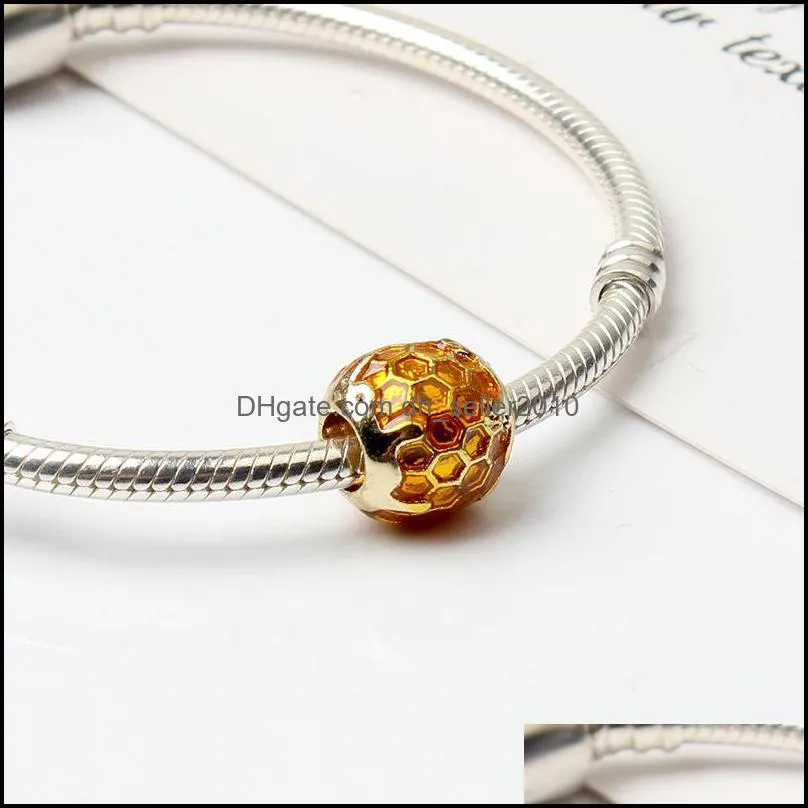 fit charm bracelet honeycomb bee enamel charms bead dangle diy jewelry european snake chain necklace bangle 475 h1