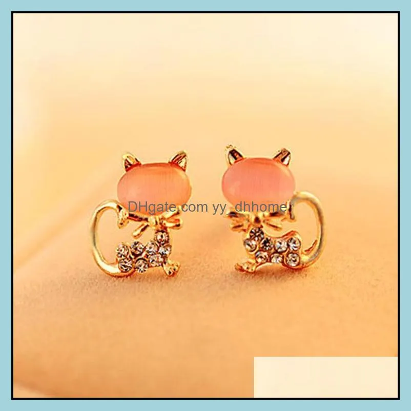 earrings for women 2016 fashion rhinestone sweet opal cat bowknot channel stud earrings