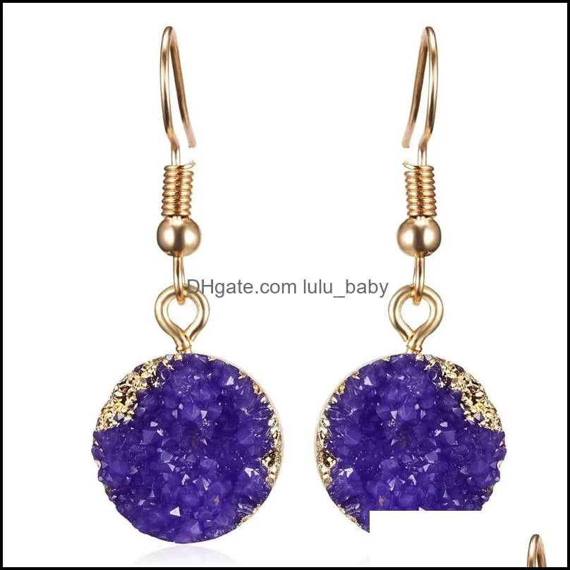 gold plated resin druzy drusy round charms earrings wholesale women jewelry for girls
