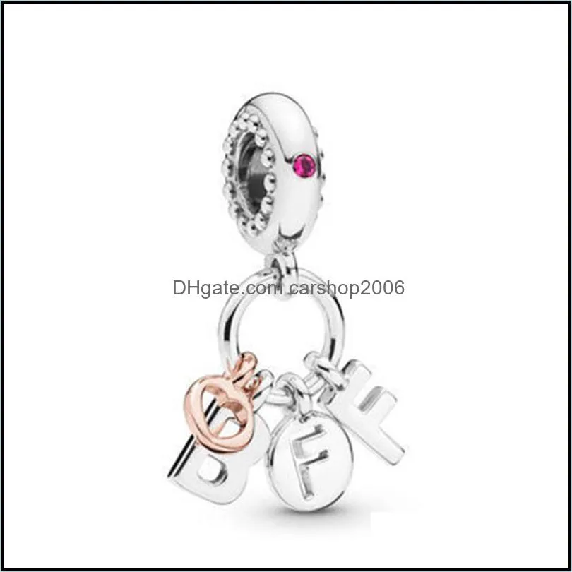 fit original pandora charm bracelet 925 sterling silver rose gold love heart best friend forever bead pendant making berloque q0225 564