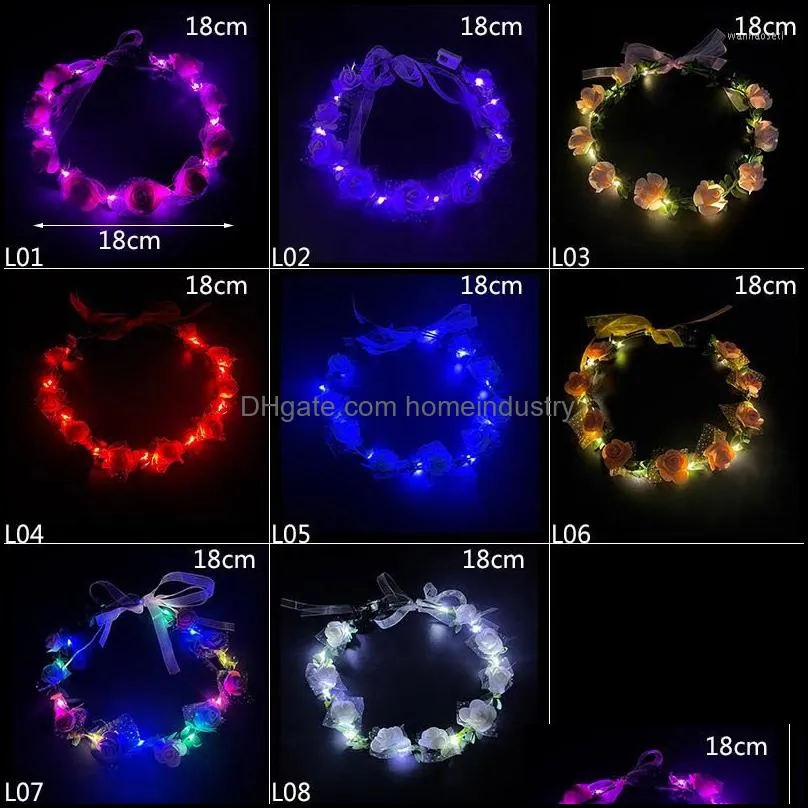 party decoration glowing garland wedding crown flower headband led light christmas neon wreath luminous hair hairband