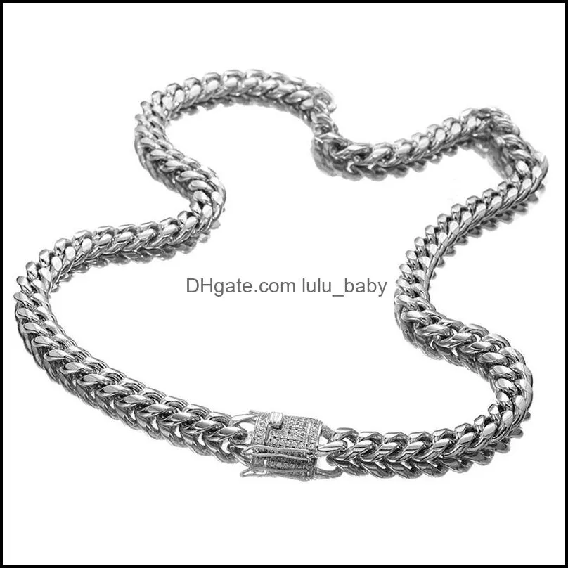 8-18mm wide stainless steel cuban  chain necklaces cz zircon box lock big heavy hip hop jewelry 437 q2