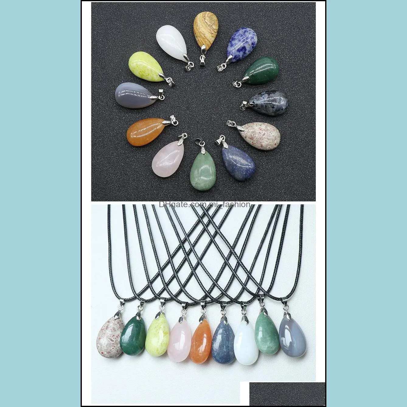 12 colors reiki healing jewelry water drop natural stone necklace quartz lapis opal pink crystal pyramid pendant amethyst necklaces