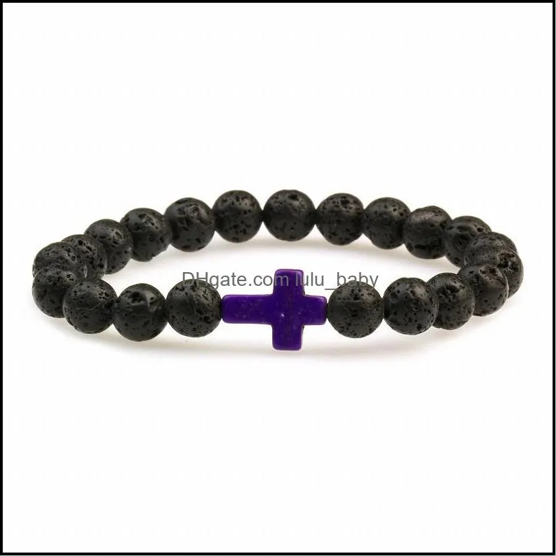 new strands essential oil perfume diffuser 8mm black lava cross stone beads bracelet stretch yoga jewelry 843 q2