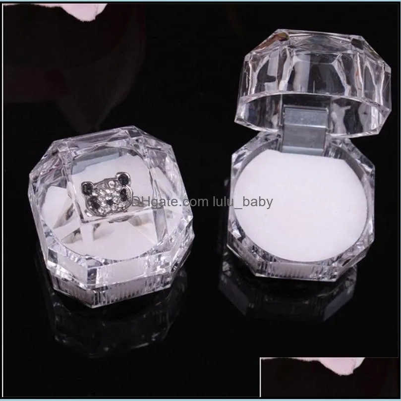 3colors 60pcs rings box jewelry clear acrylic wedding gift ring stud dust plug 314 q2