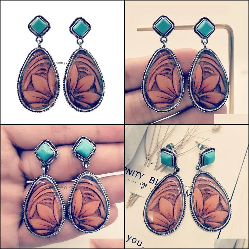 ethnic boho drop dangle earring vintage turquoises stone pendant long earring for women bijoux femme gifts turquoises earrings