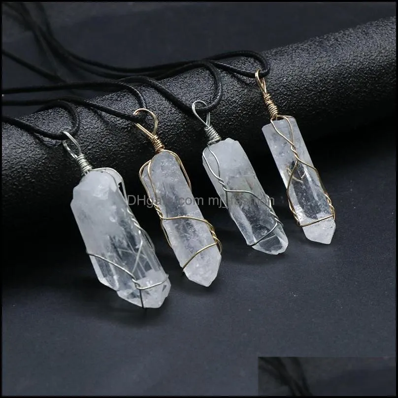 wire wrapped raw white stone healing crystal pillar pendant necklace jewelry women men pendants necklaces