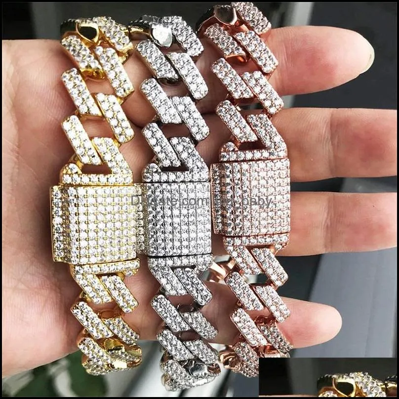 new arrival personalized gold bling diamond mens cuban link chain bracelet iced out cubic zirconia curb wristband chains jewelry 358