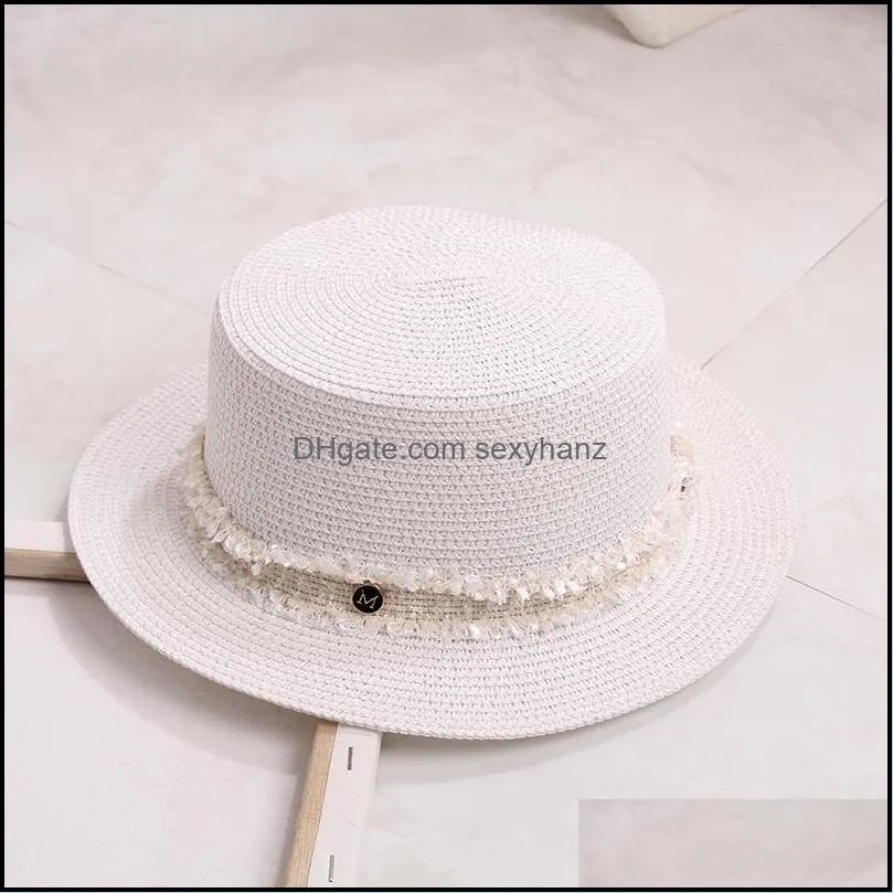 2021 summer flat sun hats for women chapeau feminino straw hat lady french retro shade vacation beach anti-uv boater cap 2492 y2